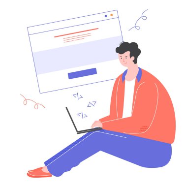 Genç adam programcı, kodlayıcı, ağ geliştirici..