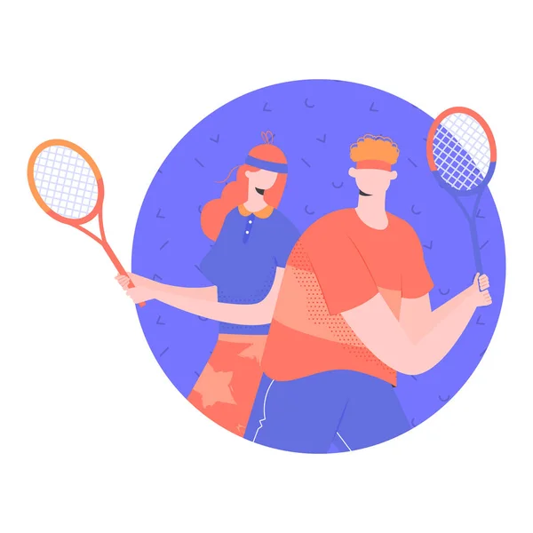 Paar spielt auf dem Tennisplatz. — Stockvektor