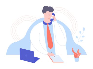 Erkek doktor telefona cevap veriyor.