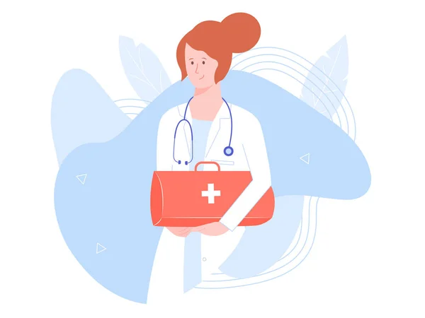 Jeune fille médecin avec sac médical — Image vectorielle