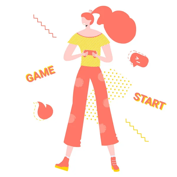 Девушка-геймер с джойстиком в руках — стоковый вектор