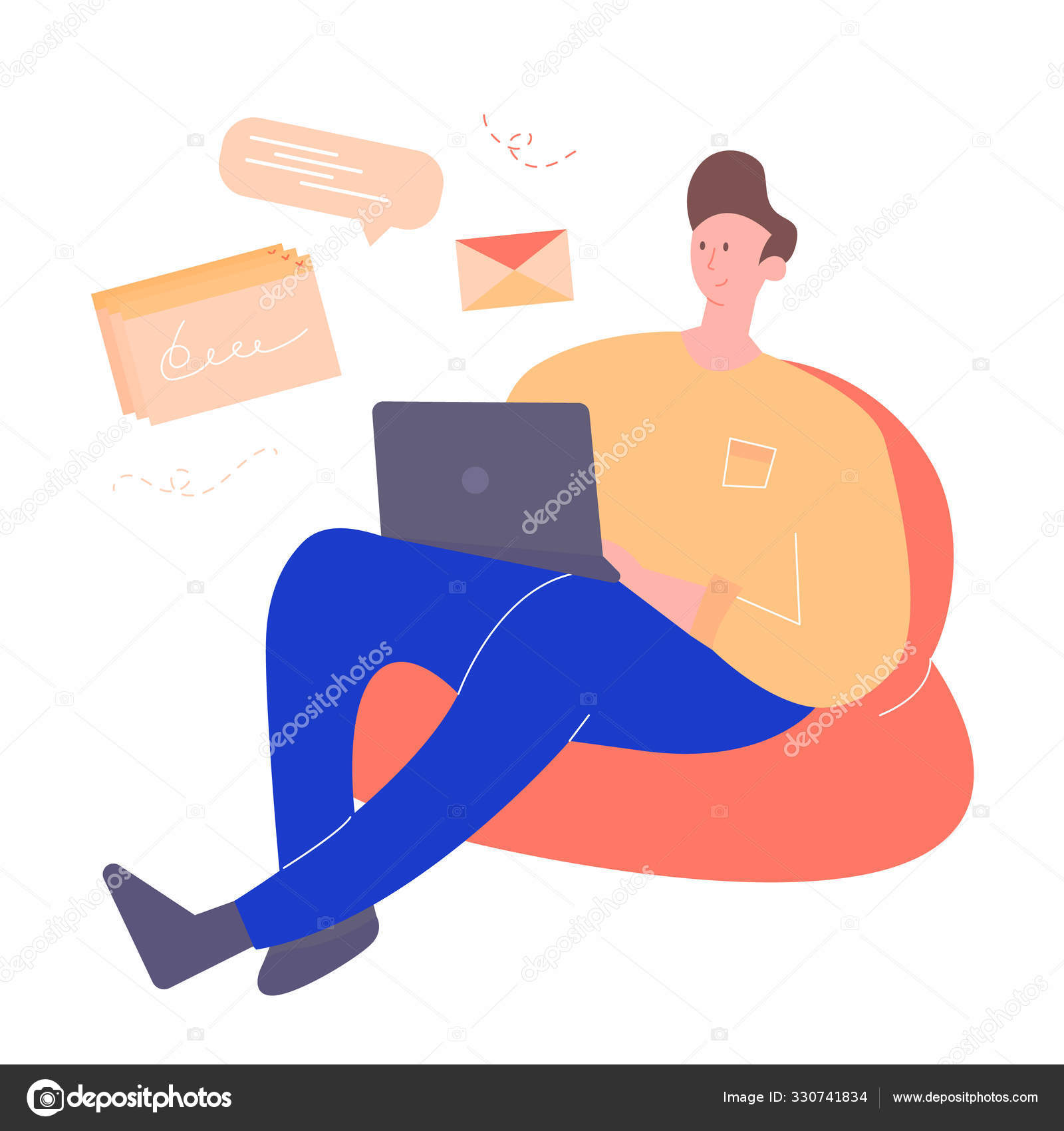 Guy is sitting in a bean bag chair with a laptop. Stock Vector Image by  ©fedrunovan #330741834