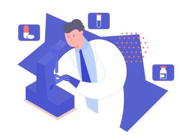 Man scientist or doctor looks through a microscope