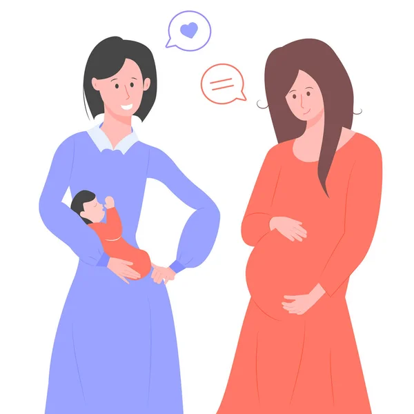 Mamma med ett barn och en gravid kvinna — Stock vektor