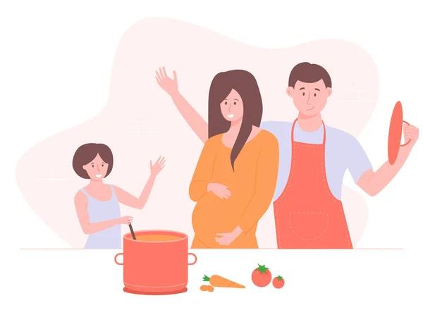 Οικογένεια μαζί στην κουζίνα. — Διανυσματικό Αρχείο