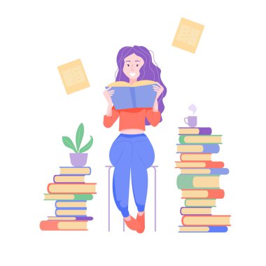Student is sitting on a chair and reading a book