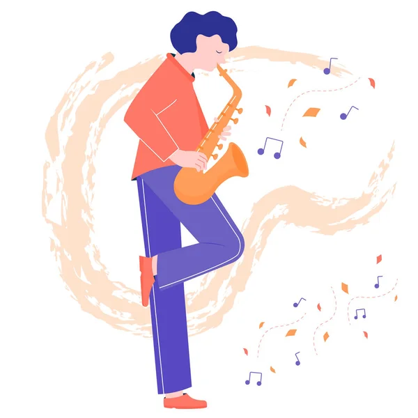 Cute musician plays the saxophone — Stock Vector