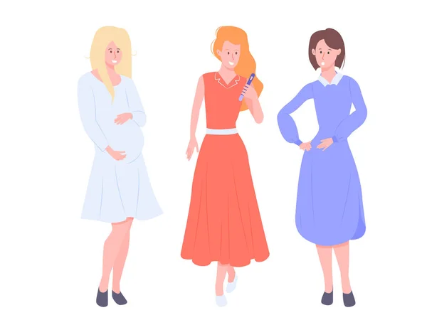 Een groep vriendinnen. Drie dames.. — Stockvector