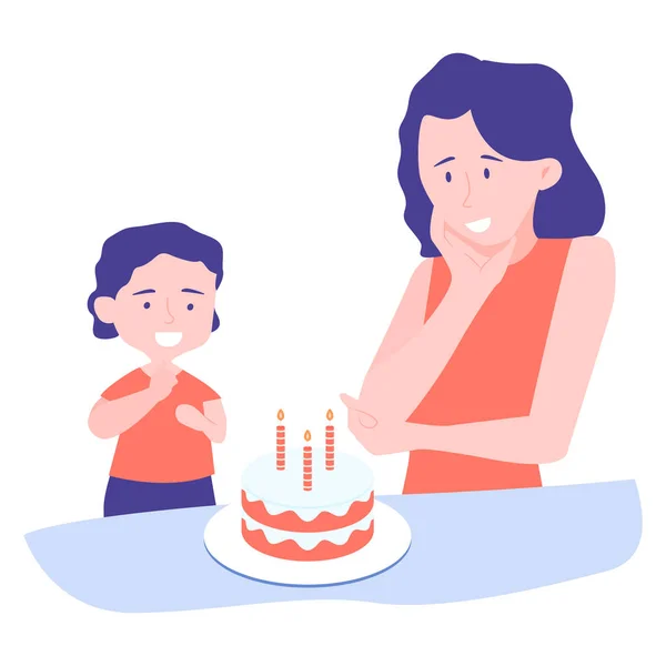 Μητέρα και γιος γιορτάζουν τα γενέθλια. — Διανυσματικό Αρχείο