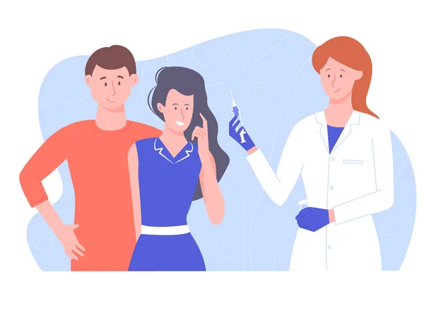 A female doctor to vaccinates a girl.