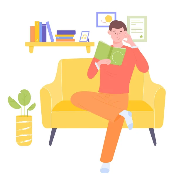 El hombre se sienta en un sillón grande y brillante . — Vector de stock