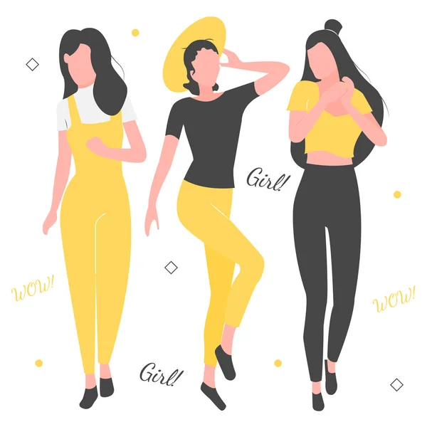 Three girls. Friends go shopping — Stok Vektör