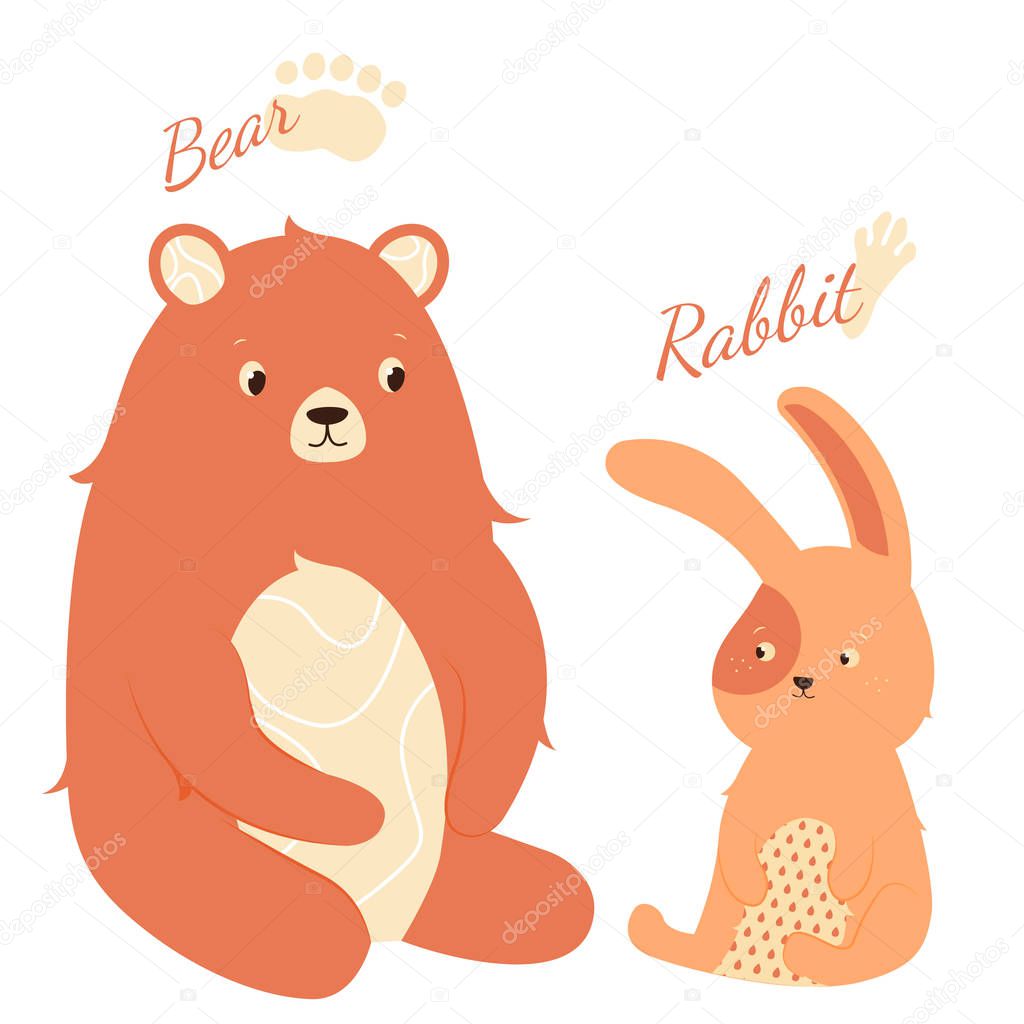 Cute hare and bear
