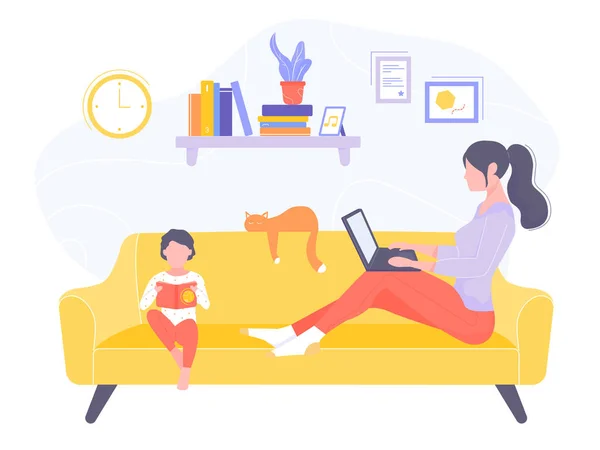 Mom and son in the living room — 图库矢量图片