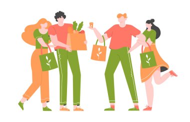 Bir grup insan plastiksiz alışveriş yapıyor.