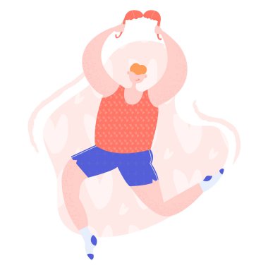 Sütyenle koşan mutlu genç adam.