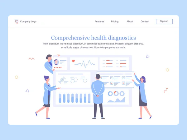 Medisch team van artsen analyseert patiëntgegevens. — Stockvector