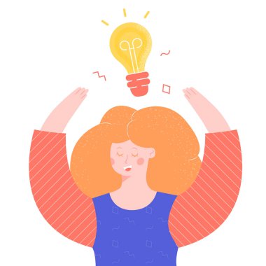 A girl with a light bulb above her head.