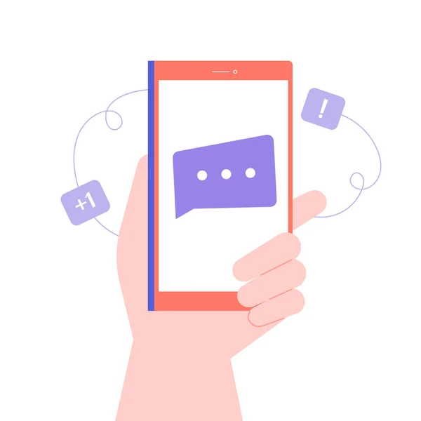 手はスマートフォンを持ちます。新しいメッセージ — ストックベクタ