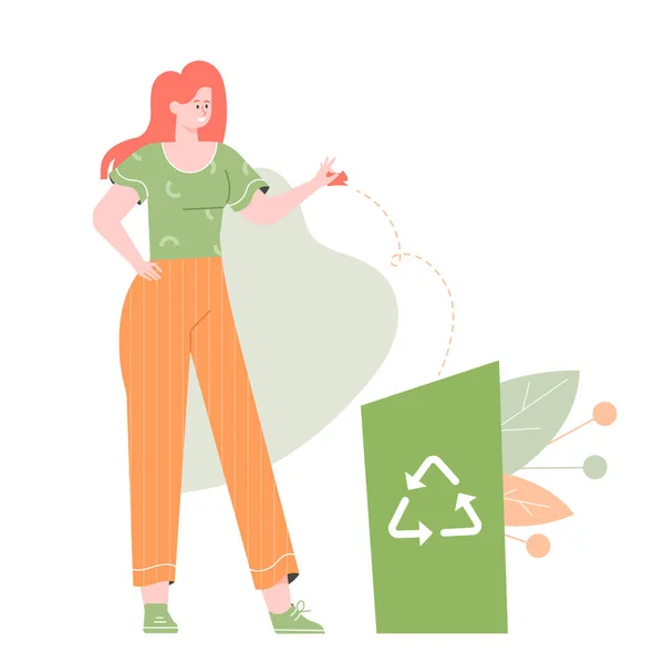 Girl stands next to the trash can. — Stock Vector