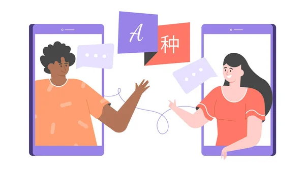 Språkutbyte, kommunikation med utlänningar. — Stock vektor
