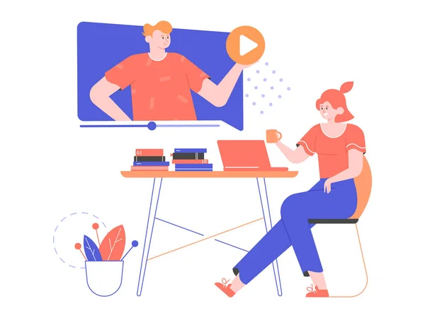 Formation à distance en ligne, visionnement de webinaires, vidéos de formation . — Image vectorielle