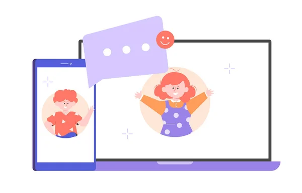 Garçon et fille parler en ligne . — Image vectorielle