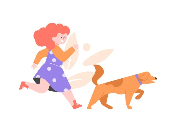 Petite fille promener un chien . — Image vectorielle