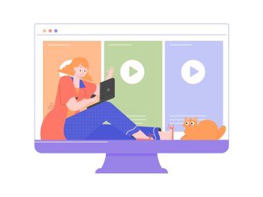 Sevimli kadın karakter film izliyor, TV şovları.