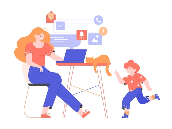 Anne Freelancer dizüstü bilgisayarla evde çalışıyor.