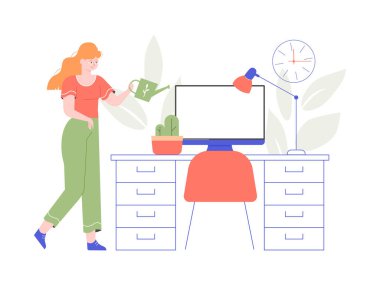 Ofiste çiçek sulayan bir kız.. 