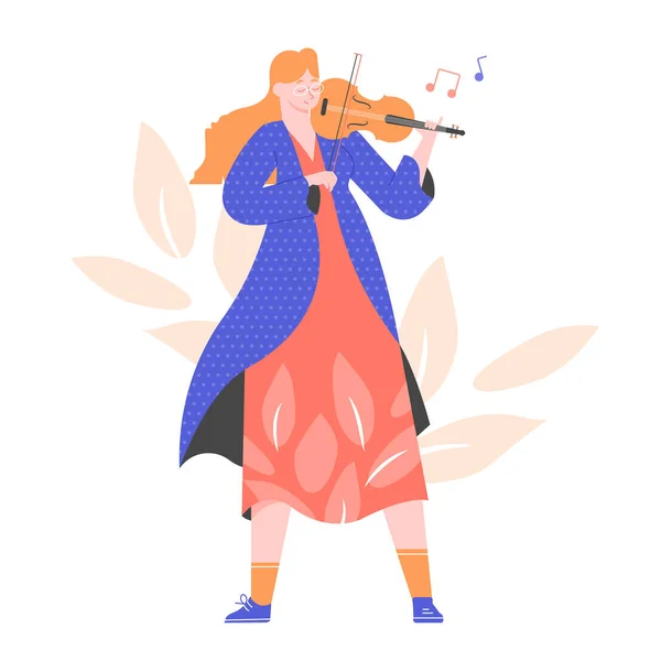 Csinos lány zenész hegedül. Hegedűművész. — Stock Vector