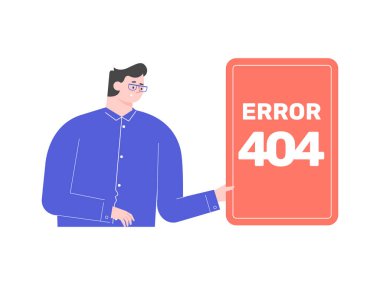 Erkek karakter Hata 404 işaretini taşıyor. 