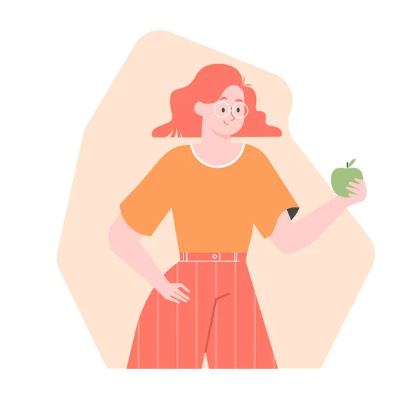 Chica cintura-alto con una manzana . — Vector de stock