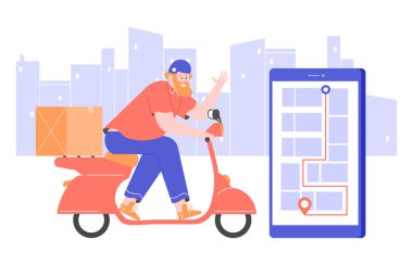 Kurye motosikletle şehirde geziyor.. 