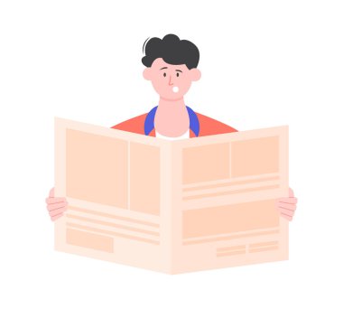 Woman is reading a newspaper.  clipart