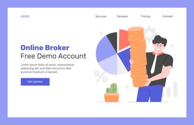 Çevrimiçi broker iniş sayfası tasarımı kavramı.