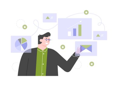 İş adamı ve çizelgeler.