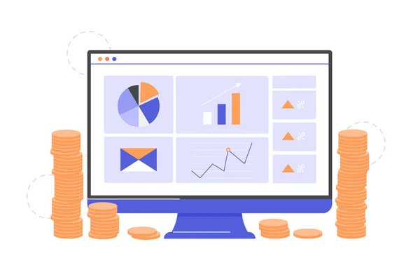 Computerscherm met financieel dashboard — Stockvector