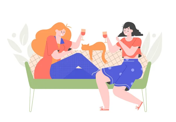 Vriendjes drinken wijn.. — Stockvector