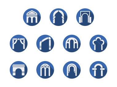 Arched gateways round blue vector icons set clipart