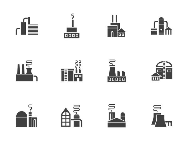 Zakłady przemysłowe czarny wektorowe monochromatyczne ikony — Wektor stockowy