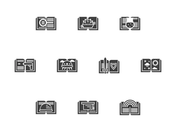 Biblioteca negro monocromo vector iconos conjunto — Vector de stock