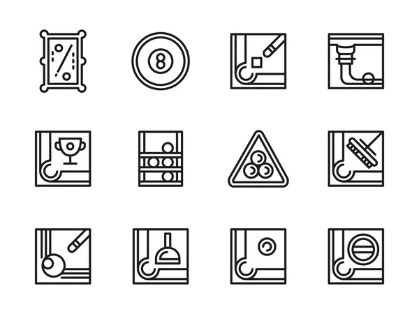 Billard Zubehör Black Line Vektor Icons Set — Stockvektor