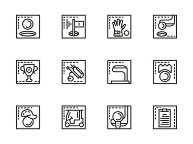 Golf oyun siyah çizgi vektör Icons set