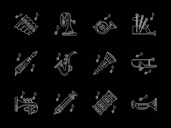 Los instrumentos de viento almacenan iconos vectoriales de línea blanca — Archivo Imágenes Vectoriales