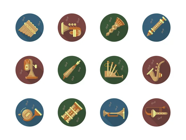 Круглые цветные векторные иконки для музыкальных инструментов — стоковый вектор