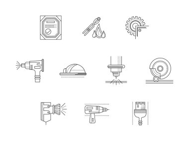 Metal işleme düz çizgi vektör Icons set