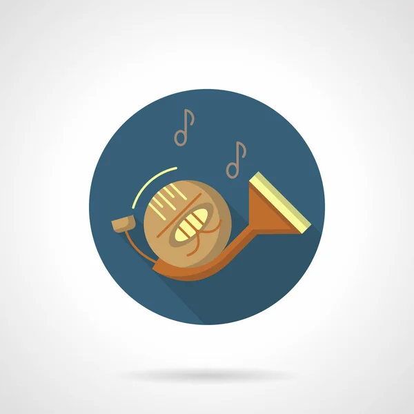 Wind instruments. French horn round vector icon — Stock Vector