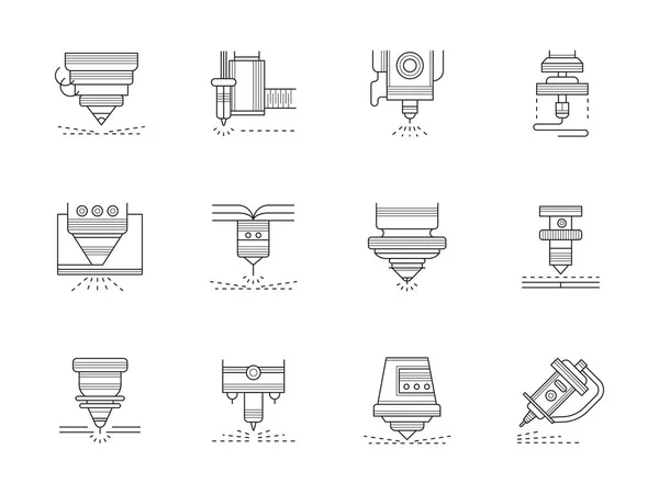 Industrial lasers flat line vector icons set — Stock Vector